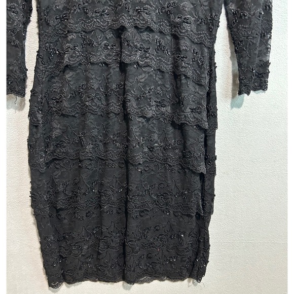 Marina Petite Black‎ Lace Beaded V Neck Sheath Dress Size 8P Party Evening - Picture 6 of 9